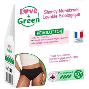 Love & Green - Menstruatieshorts, wasbaar, ecologisch, biologisch katoen, maat XXS (34), normale stroom