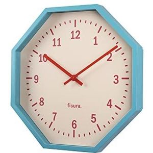 Fisura - Original reloj de pared Oktogonal verde reloj de cocina reloj de pared moderno 30 centímetros de diámetro cristal ABS 1 pila AA (Blauw en rood)