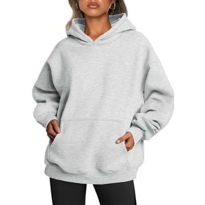 Trendy Queen Oversized hoodies voor dames, fleece sweatshirts met lange mouwen, truien, herfst- en winterkleding, Grijs, XL