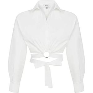 IPEKYOL Dames Crop Poplin Shirt Blouse, Off White, 042