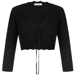 GRACE KARIN Dames 3/4 mouw bijgesneden vest trui elegante gehaakte gebreide bolero shrugs voor vrouwen jurken, Zwart, XL