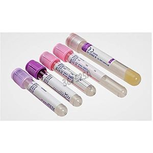 BD Medical 367525 Vacutainer K2 Edta PET-buis voor hematologie, paarse dop, papieren etiket, 16 mm Ø, 100 mm lengte, 10 ml, 100 stuks