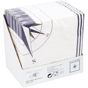 Générique 576 papieren servetten, Windrosa, wit/blauw, 6 verpakkingen met elk 20 servetten, 33 x 33 cm