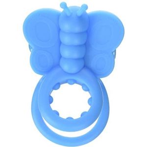 Screaming O Oplaadbare Monarch Draagbare Vlinder Vibrerende Double Cock Ring, Blauw