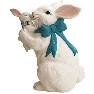 Blue Sky Ceramics Wit konijntje moeder en baby beeldje, veelkleurig