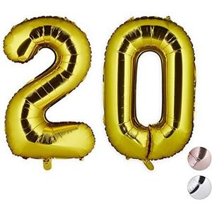 Relaxdays Folieballon 20, decoratie voor verjaardag, jubileum, trouwdag, 85-100 cm, XXL getallen luchtballon, goud, h x b x d: ca. 85 x 50 x 17 cm