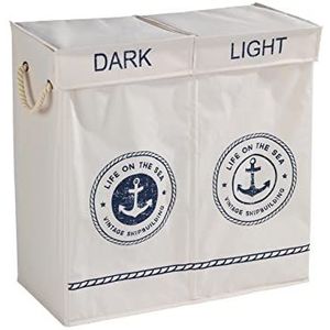 WENKO Wasmand Sylt, maritieme wasmand met 2 kamers en aparte deksels, gevlochten handgrepen voor eenvoudig transport, inhoud 108 liter, (B x H x D): 60 x 60 x 30 cm, beige