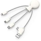 Xoopar XP71024 Multi USB kabel 4 in 1 USB Lightning kabel Eco Vriendelijk en Biologisch Afbreekbaar Universele USB-lader voor Smartphone - Tarwe Mister Bio,15 cm,Wit