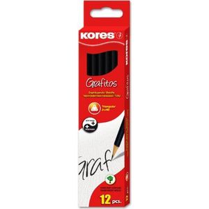 Kores - Grafitos: potloden met hardheid HB voor kinderen en volwassenen met zachte vulling en gum, driehoekige vorm, school- en kantoorbenodigdheden voor schrijven, 12 stuks verpakking