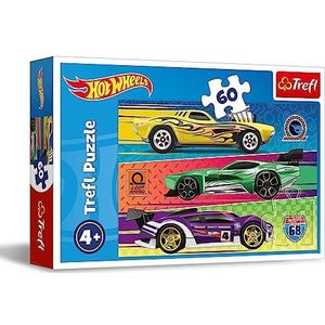 Trefl - Hot Wheels, Race - Puzzel met 60 Stukjes - Kleurrijke Puzzel met Iconische Auto's, Creatieve Ontspanning, Plezier voor Kinderen vanaf 4 jaar