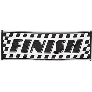 Boland 44751 - decoratieve banner Finish, afmeting 74 x 220 cm, doelstelling, formule 1, racewagen, polyester, banner, wanddecoratie, themafeest, hangdecoratie, carnaval, verjaardag, zwart