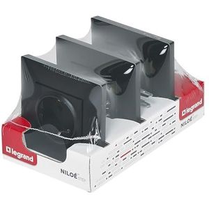 Legrand 398305 - verpakking met 3 stopcontacten, 2P+T, 16 A, monoblok, voor inbouwinstallatie, serie Niloé Step, antraciet