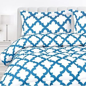 Utopia Bedding - Dekbedset met 2 kussenslopen - 3-delig beddengoed dekbedsets - alternatief donzen dekbed - zacht en comfortabel - machinewasbaar, Quatrefoil wit blauw, kingsize
