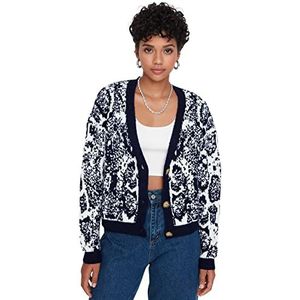 Trendyol Dames Dames Oversized Standaard V-hals Gebreide Vest Trui, Donkerblauw, L