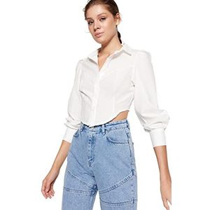 Trendyol Dames Slim Basic Kraag Geweven Shirt, Ecru, 64