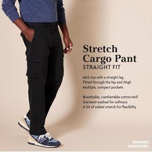 Amazon Essentials Men's Stretch-cargobroek met rechte pasvorm (verkrijgbaar in grote en lange maten), Donker Grijs, 40W / 30L
