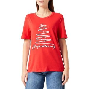 Vila Visybil Christmas S/S T-shirt voor dames, Mars Red/Print: sequin Lights, XS