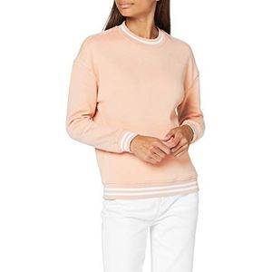 Build Your Brand Dames sweatshirt Ladies College Crew Pullover Vrouwen Sweater met strepen aan de manchetten verkrijgbaar in 2 kleuren, maten XS - 5XL, lichtroze/wit., 5XL