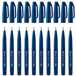 Pentel SES15C-CAX Brush Sign Pen nachtblauw, vezelpen, penseelachtige punt, 10 stuks