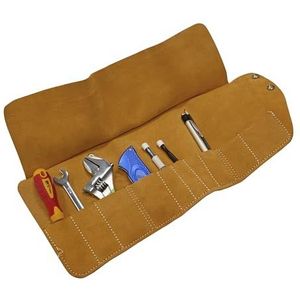 Faithfull Suède Leren Gereedschapstas – 10 Vakken, Waterbestendige Handgereedschap Organizer met Drukknoopsluiting voor Timmerlieden, Houtbewerkers, Monteurs – 48 x 27 cm – Bruin
