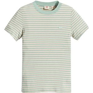 Levi's Ss Rib Baby Tee T-shirt Vrouwen, Indigo Stripe Granite Green, XXS
