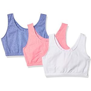 Fruit of the Loom Womens Built-up Sports Bra, Heather Blue/Popsicle Pink/White, 36