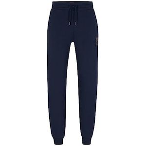 HUGO Heren Stacked Pants joggingbroek van katoen-terry met logo in metallic look, Dark Blue405, XL