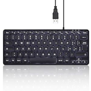 Perixx PERIBOARD-332BIT USB bekabeld mini-toetsenbord met achtergrondverlichting - Grote lettertypen - Laag profiel - Instelbare witte LED-achtergrondverlichting - Italiaanse lay-out - Zwart