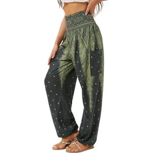 QIANXIZHAN Boho Palazzo broek voor dames, legergroen, L