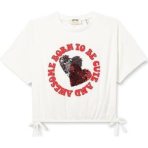 Koton Girls Crop T-shirt met elastische taille en pailletten, korte mouwen, ecru (010), 5-6 Jaar