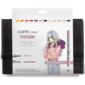 COPIC Ciao Marker 12er Manga Set ""Witch"" in Wallet, allround markers op alcoholbasis met één medium breedte en één penseelpunt