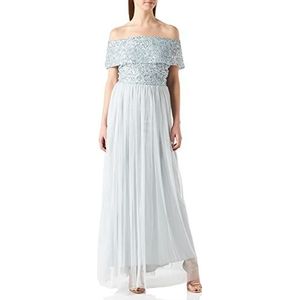 Maya Deluxe Ice Blue Bardot Embellished maxi-jurk voor bruidsmeisjes, IJsblauw, 54 NL