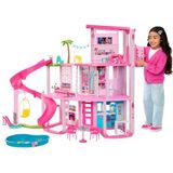 Barbie Droomhuis, Zwembadfeestje Poppenhuis met meer dan 75 onderdelen en een glijbaan over 3 verdiepingen, Barbie Huis Speelset, huisdierlift en puppyspeelplekken, HMX10