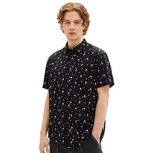 TOM TAILOR Denim Heren Relaxed Fit Shirt met patroon, 31914 - zwart-wit mini-palm paisley, XXL