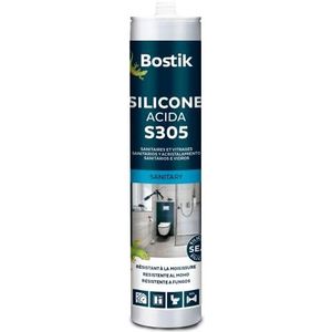 Bostik SIL S305 Acid, silicone, speciaal voor beglazing en sanitair, patroon 280 ml, grijs