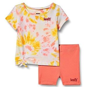 Levi's Kids Baby Meisjes Lvg Bike Short en Tee Set Pyjama Set, Perziken N Crème, 9 Maanden