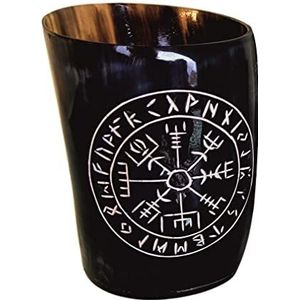 Hornerey Hoornbeker Vegvisir - gegraveerde beker van hoorn - drinkhoorn voor Vikingen Met, 1 stuk (1 stuks)