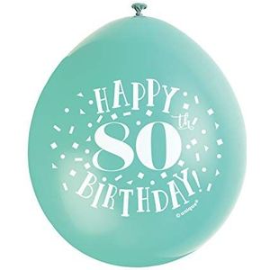 Unique Party 55555-9 inch latex geassorteerde gelukkige 80e verjaardag ballonnen, pak van 10, groen