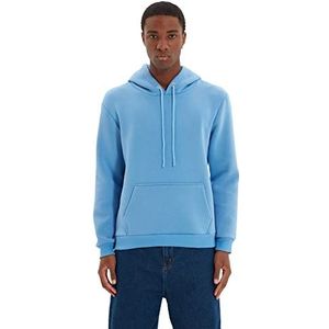 Trendyol Heren Blue Male Regular Fit Kangaroo Zakken Hooded Sweatshirt, S