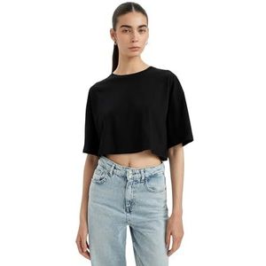DeFacto Oversized crop tops voor dames, klassiek basic shirt voor dames, comfortabel oversized shirt voor vrouwen, zwart, M