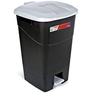 Tayg - Afvalcontainer 60 liter met pedaal, zwarte bodem en grijs deksel