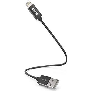 Hama iPhone USB-A Lightning-kabel (USB-A 2.0 mannelijk naar Lightning, 0,2 m, MFI-gecertificeerd, 480 MBit/s, iPad/iPhone 13/12/11/XS/XR/X/8/7/7+/6s/6/5/SE2020) zwart