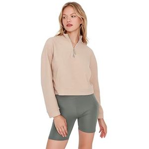 Trendyol Dames staande kraag effen getailleerd sweatshirt, camel, L, Kameel, L