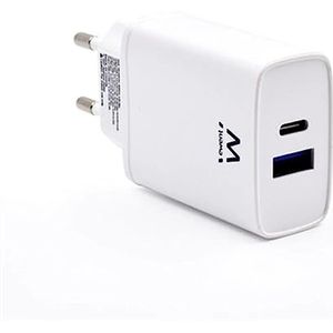 Ewent EW1321, USB C wandoplader, PD Power Delivery 3.0 & Quick Charge 3.0 2-poorts Quick Charge USB Type C oplader voor iPhone 13 Pro Max/12/Mini/11/XS/XR/X/8, Samsung Galaxy Note, Huawei, XiaoMi