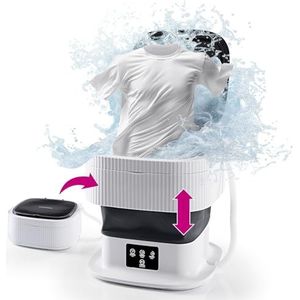 CLEANmaxx Mini-wasmachine, ideaal voor onderweg, mobiele wasmachine met 2 wasprogramma's en een centrifuge, opvouwbaar en stil, voor maximaal 1 kg wasgoed, geschikt voor kamperen en reizen