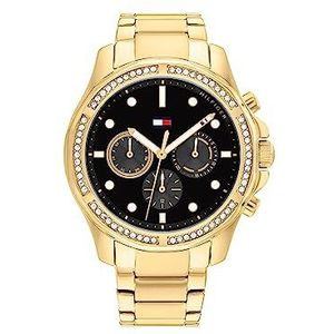 Tommy Hilfiger Analoge Multifunctionele Quartz Horloge voor vrouwen met Siliconen of Roestvrij stalen armband, Zwart, armband