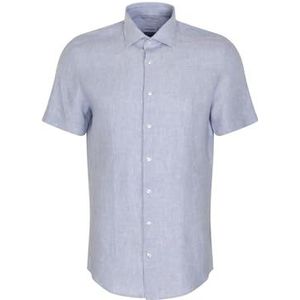 Seidensticker Zakelijk overhemd voor heren, shaped fit, zacht, kent-kraag, korte mouwen, 100% linnen, lichtblauw, 43