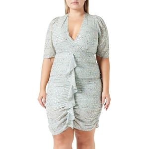 nelice Dames gedrapeerde jurk 19226412-NE01, Groen Veelkleurig, XL, Groen meerkleurig, XL