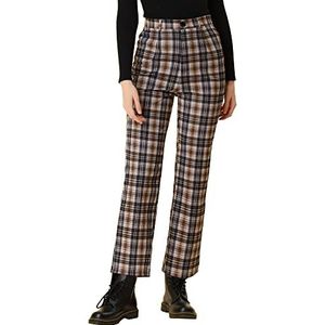 Allegra K Women's Plaid Pants High Waisted Vintage Tartan Checkered Cropped Casual Work Pants X-Large Brown