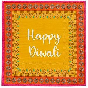 Diwali Papieren Servetten | Recyclebare Serviettes voor Eid Viering |Wegwerp Servies voor Bollywood Thema Party | Mandala/Henna/Rangoli Design geel, oranje, roze - Premium Feel Pack van 20